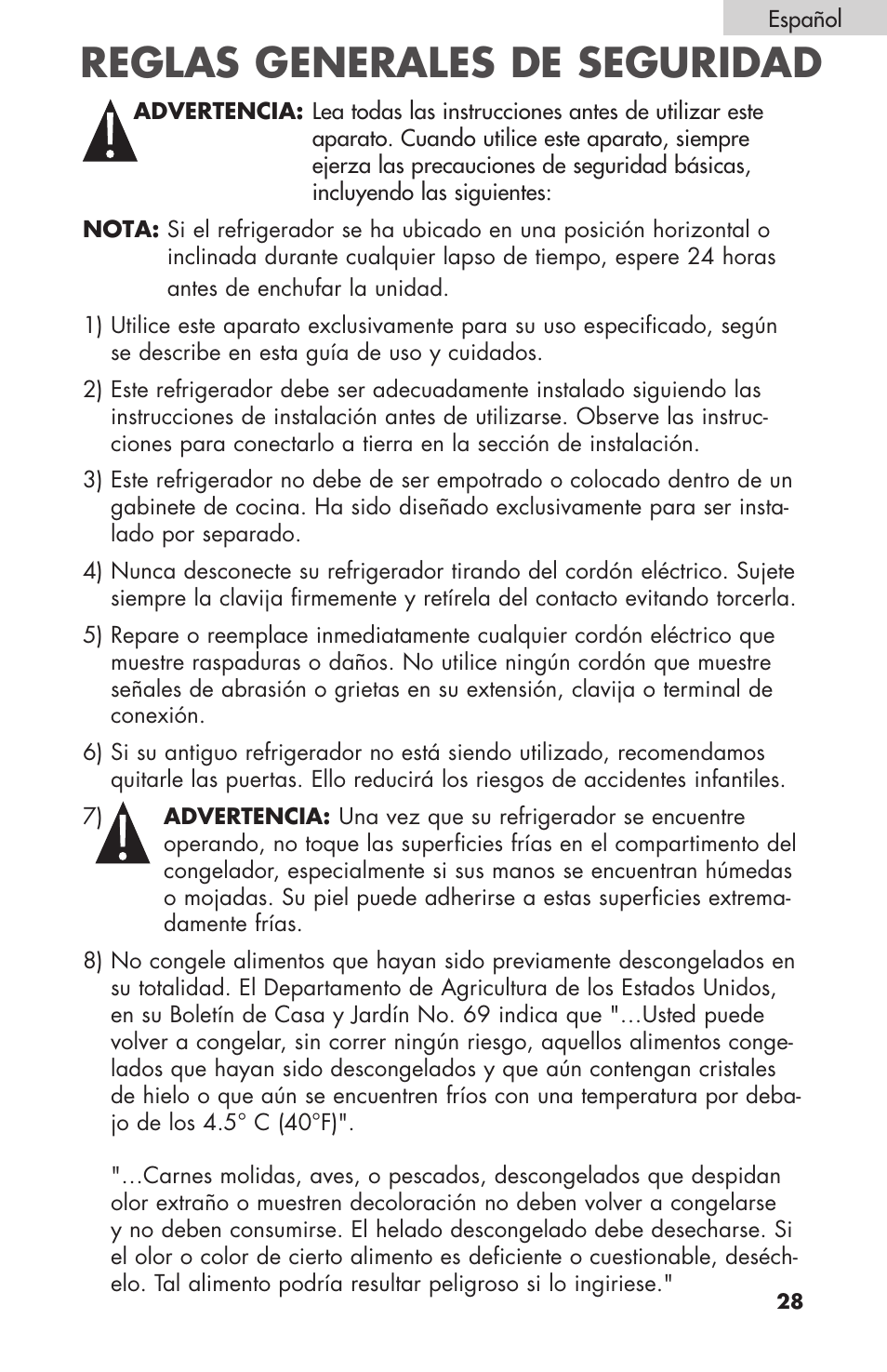 Reglas generales de seguridad | haier BC100GS User Manual | Page 29 / 44