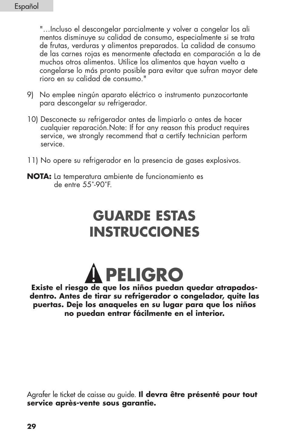 Peligro, Guarde estas instrucciones | haier BC100GS User Manual | Page 30 / 44
