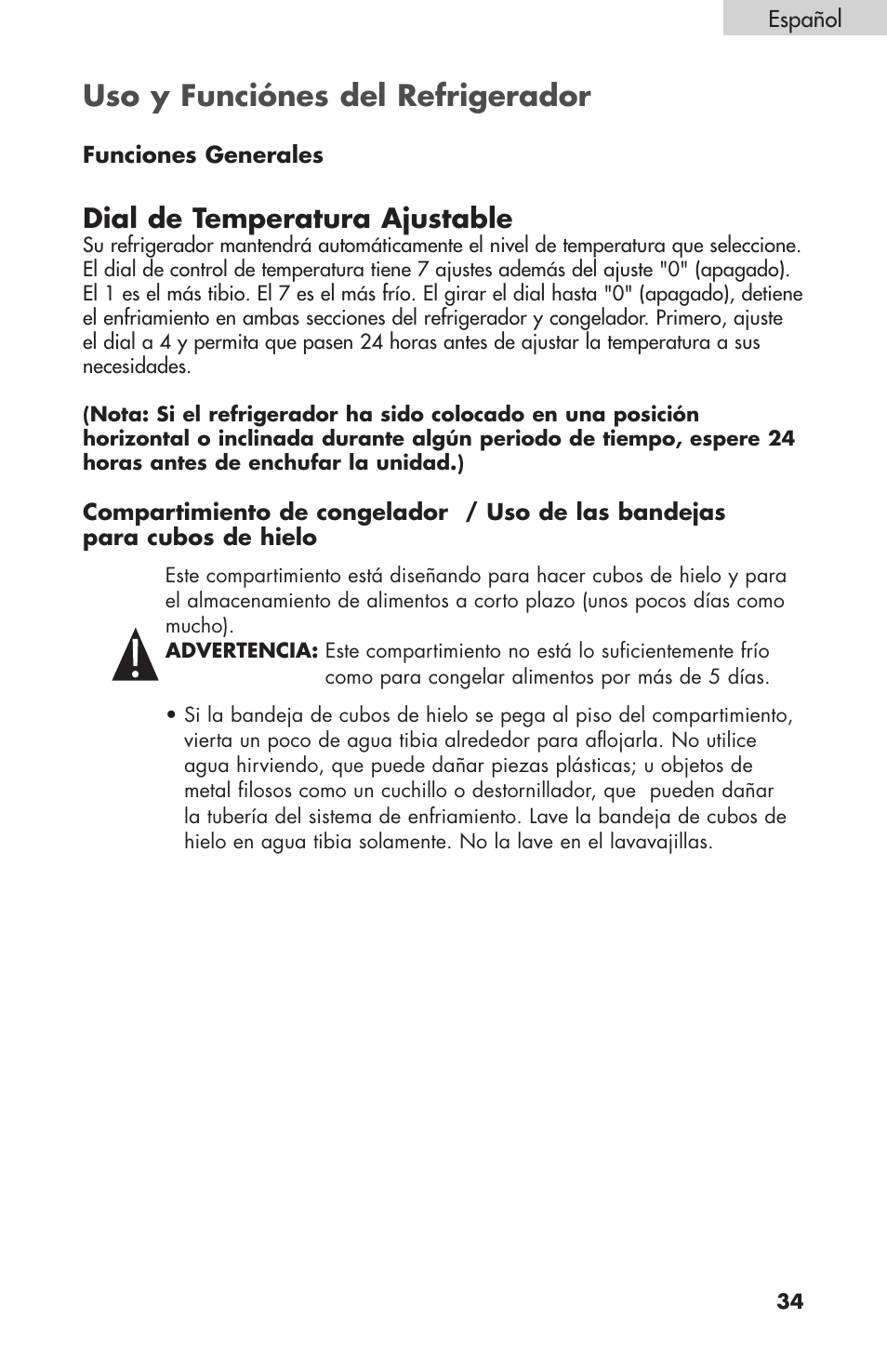 Uso y funciónes del refrigerador, Dial de temperatura ajustable | haier BC100GS User Manual | Page 35 / 44