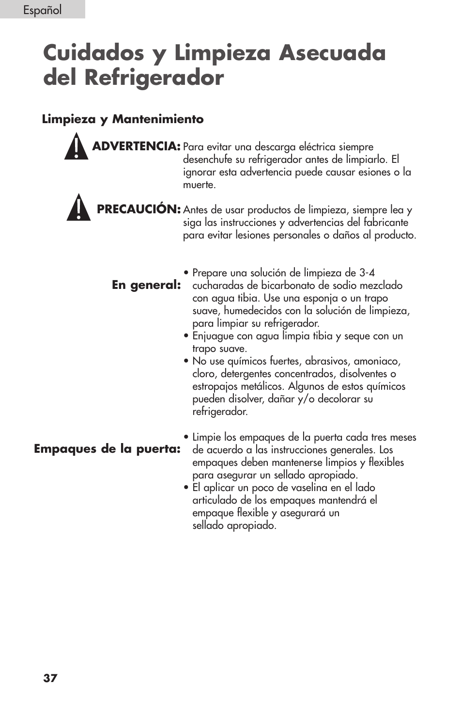 Cuidados y limpieza asecuada del refrigerador | haier BC100GS User Manual | Page 38 / 44