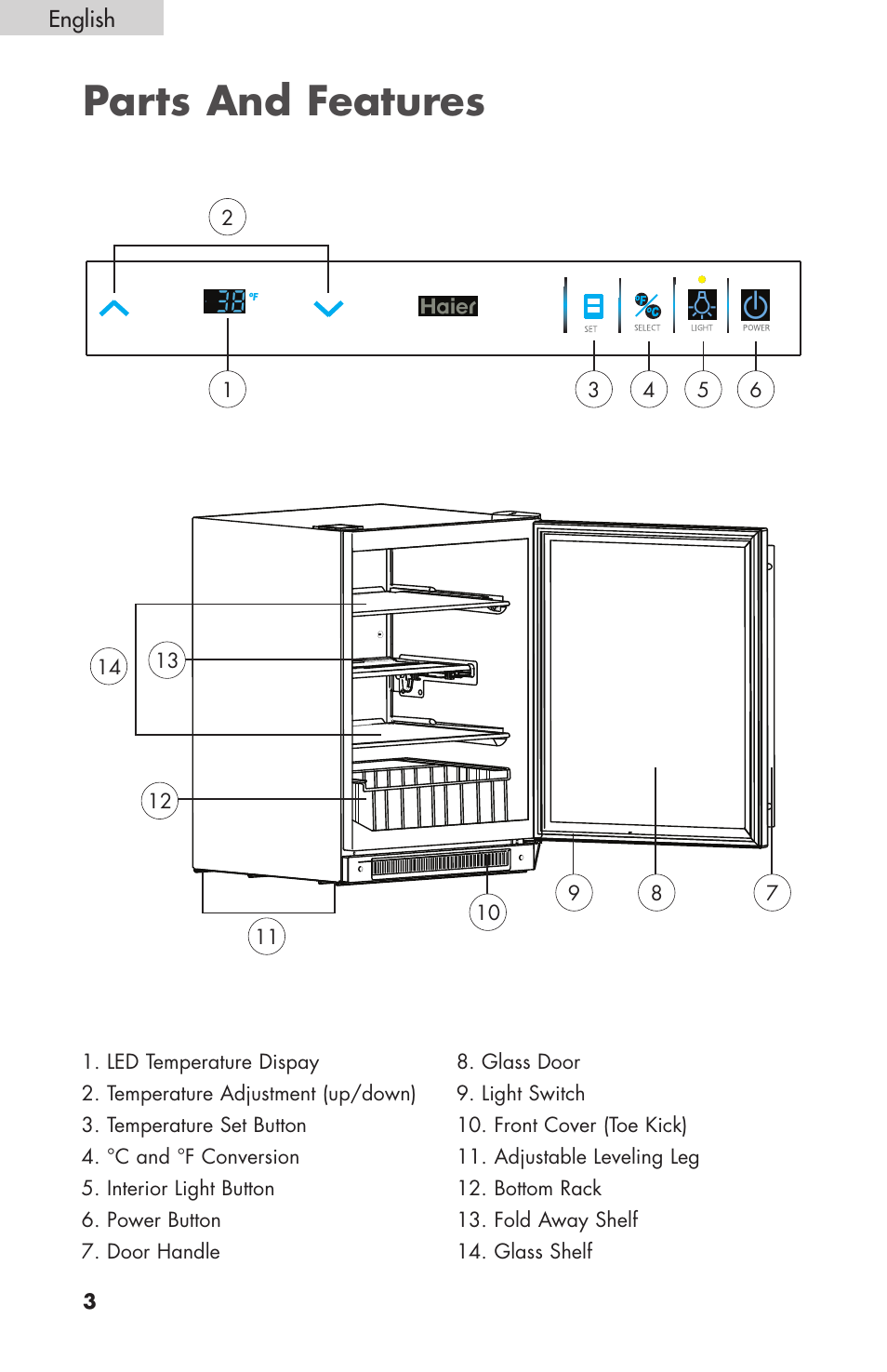 Parts and features | haier BC100GS User Manual | Page 4 / 44