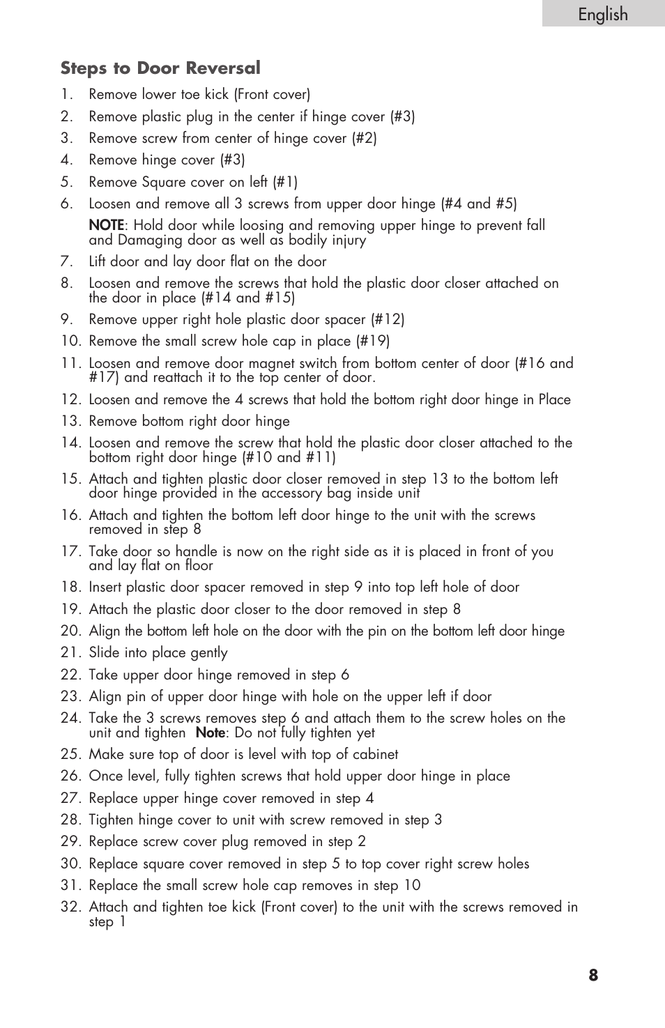 Steps to door reversal english | haier BC100GS User Manual | Page 9 / 44
