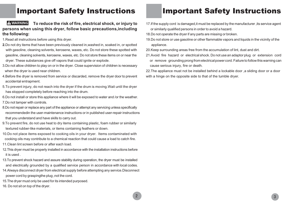 Important safety instructions | haier HDY6-1 User Manual | Page 2 / 10