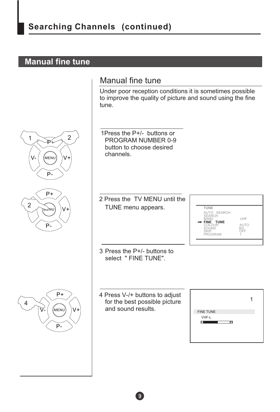 Manual fine tune, Searching channels (continued) | haier DTA-2198 User Manual | Page 10 / 64