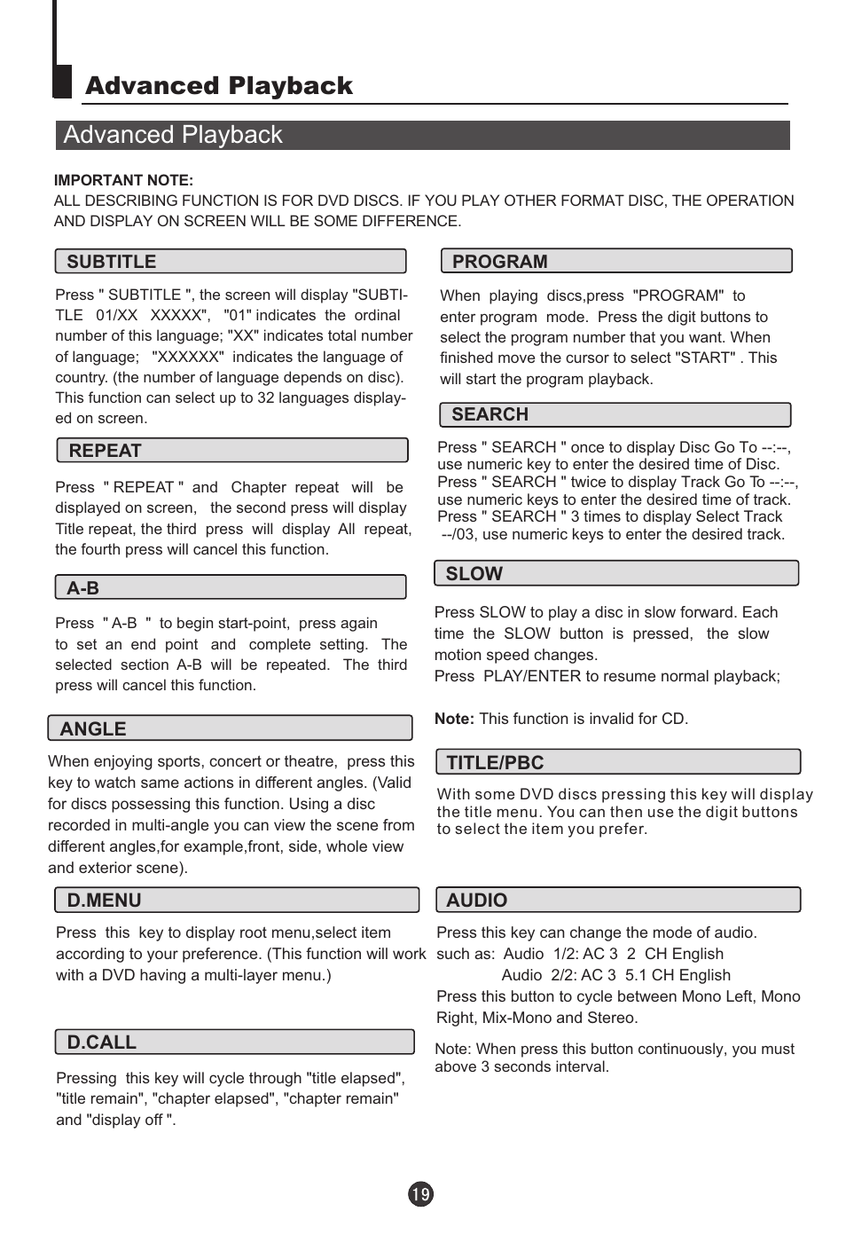 Advanced playback | haier DTA-2198 User Manual | Page 20 / 64