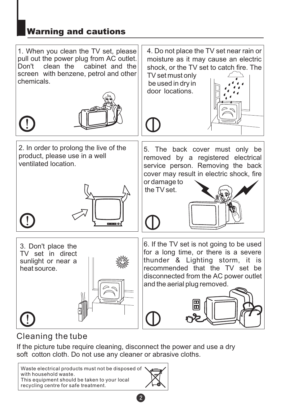 Warning and cautions, Cleaning the tube | haier DTA-2198 User Manual | Page 3 / 64