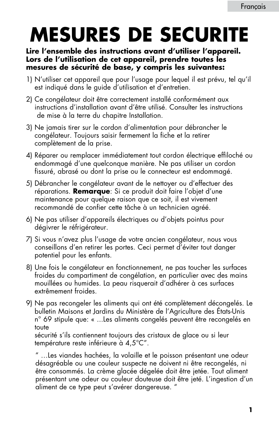 Mesures de securite | haier LW145AW User Manual | Page 15 / 44