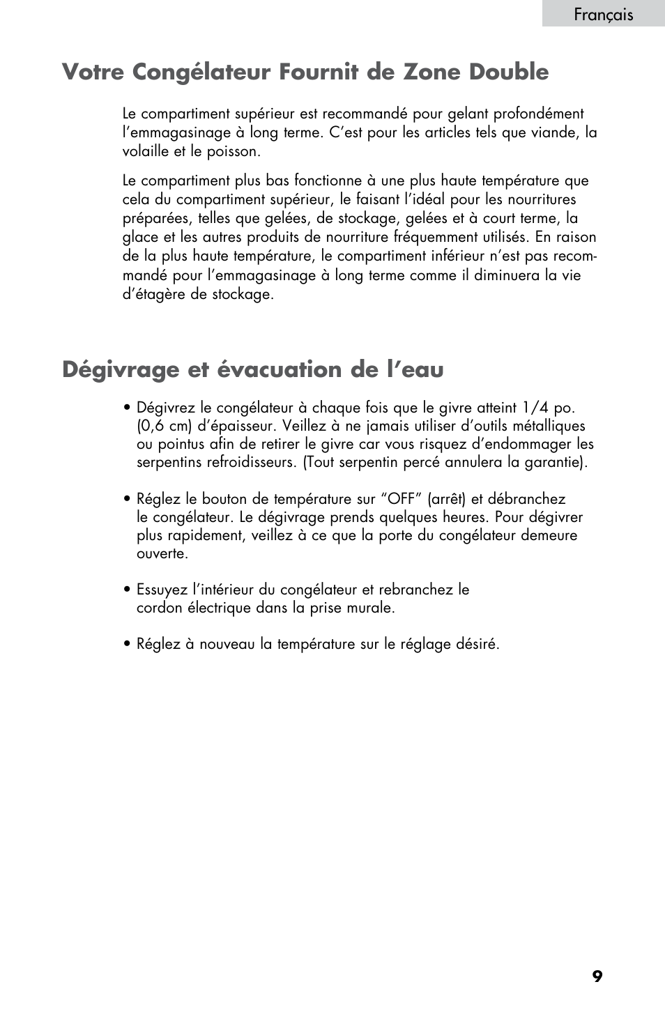 Dégivrage et évacuation de l’eau, Votre congélateur fournit de zone double | haier LW145AW User Manual | Page 23 / 44