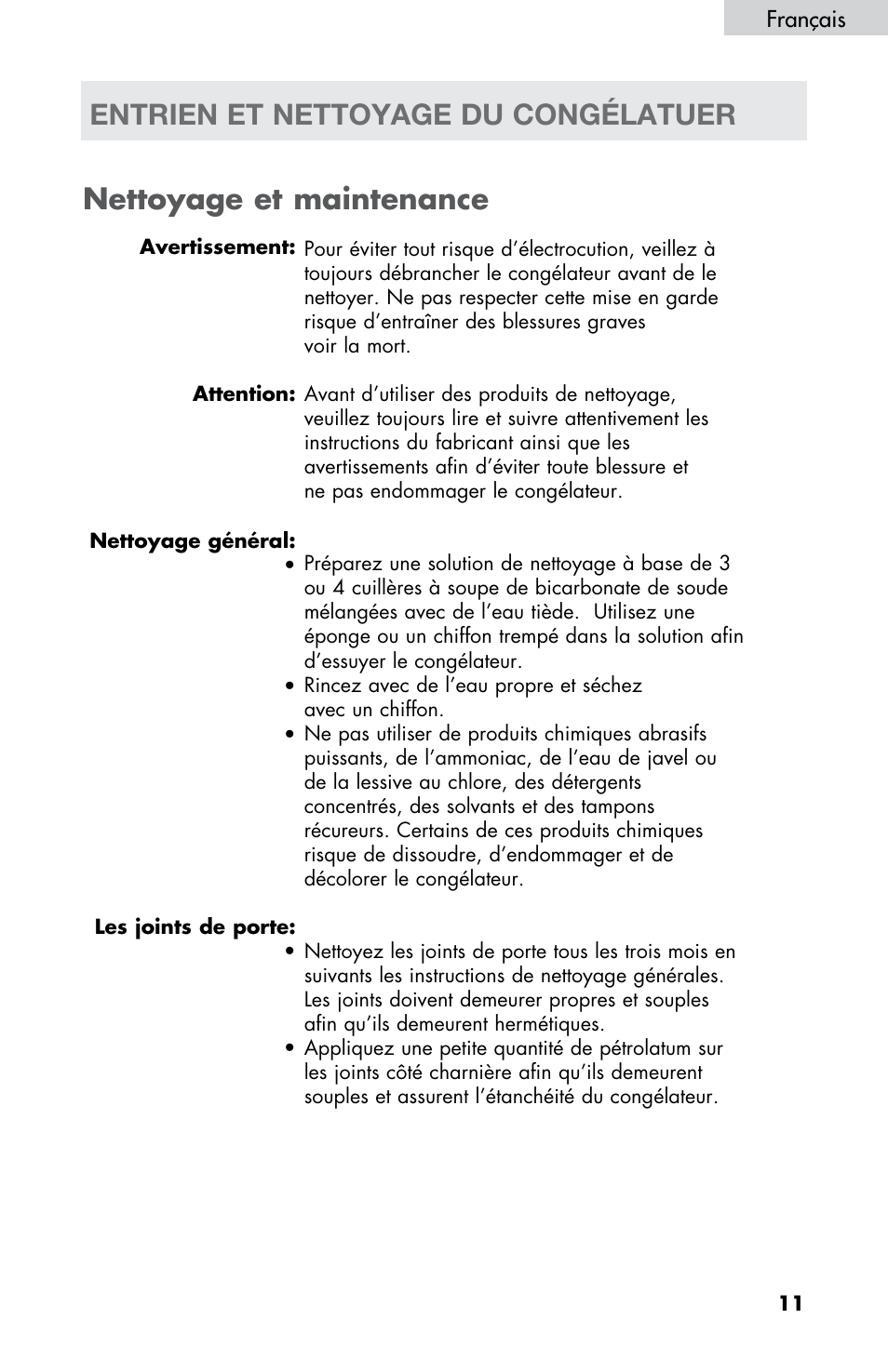 Nettoyage et maintenance, Entrien et nettoyage du congélatuer | haier LW145AW User Manual | Page 25 / 44