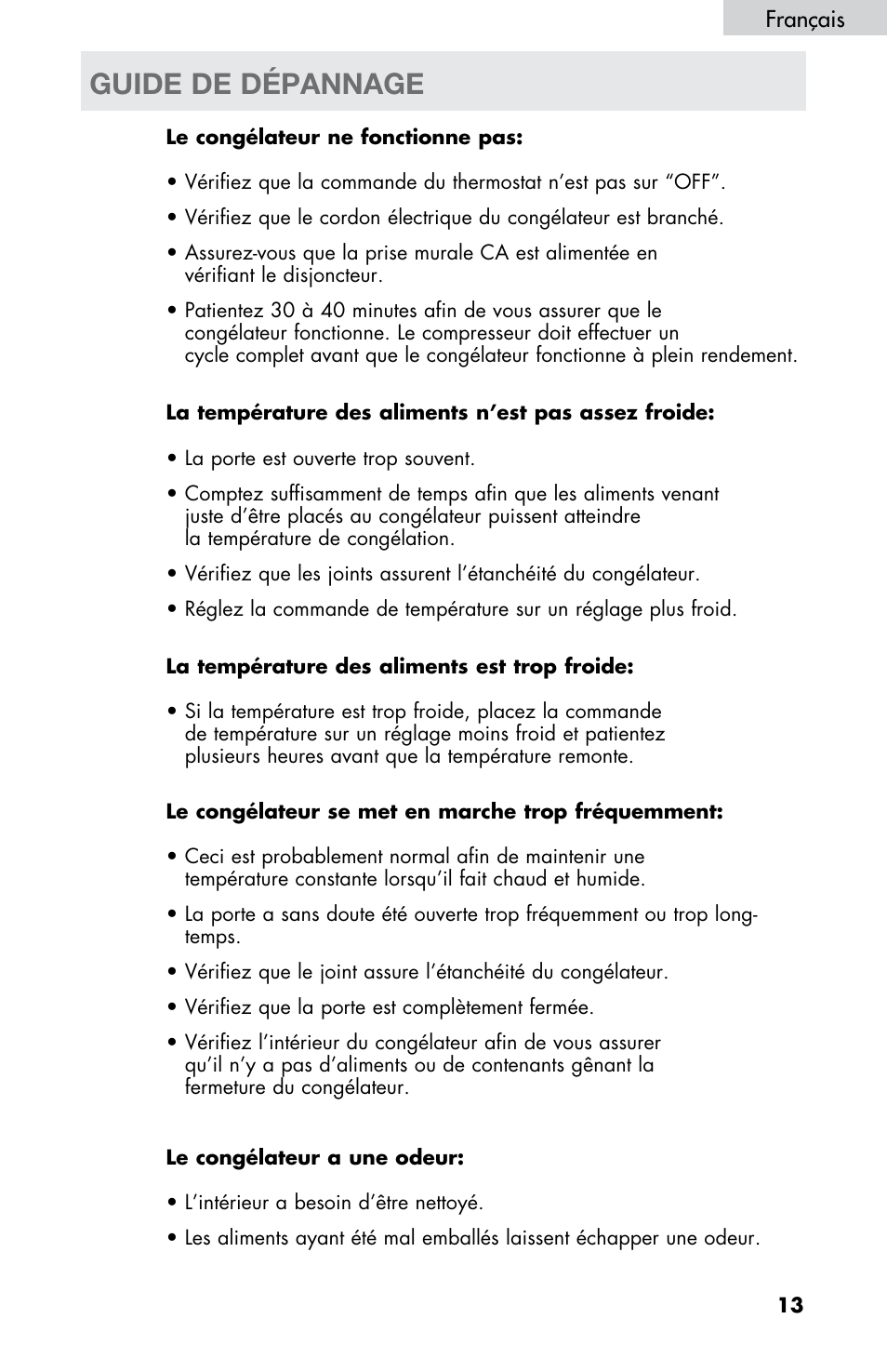 Guide de dépannage, Français | haier LW145AW User Manual | Page 27 / 44
