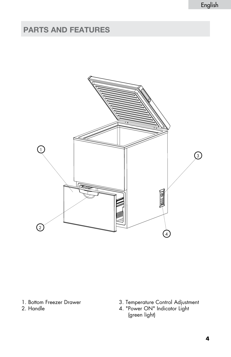 Parts and features, English | haier LW145AW User Manual | Page 5 / 44