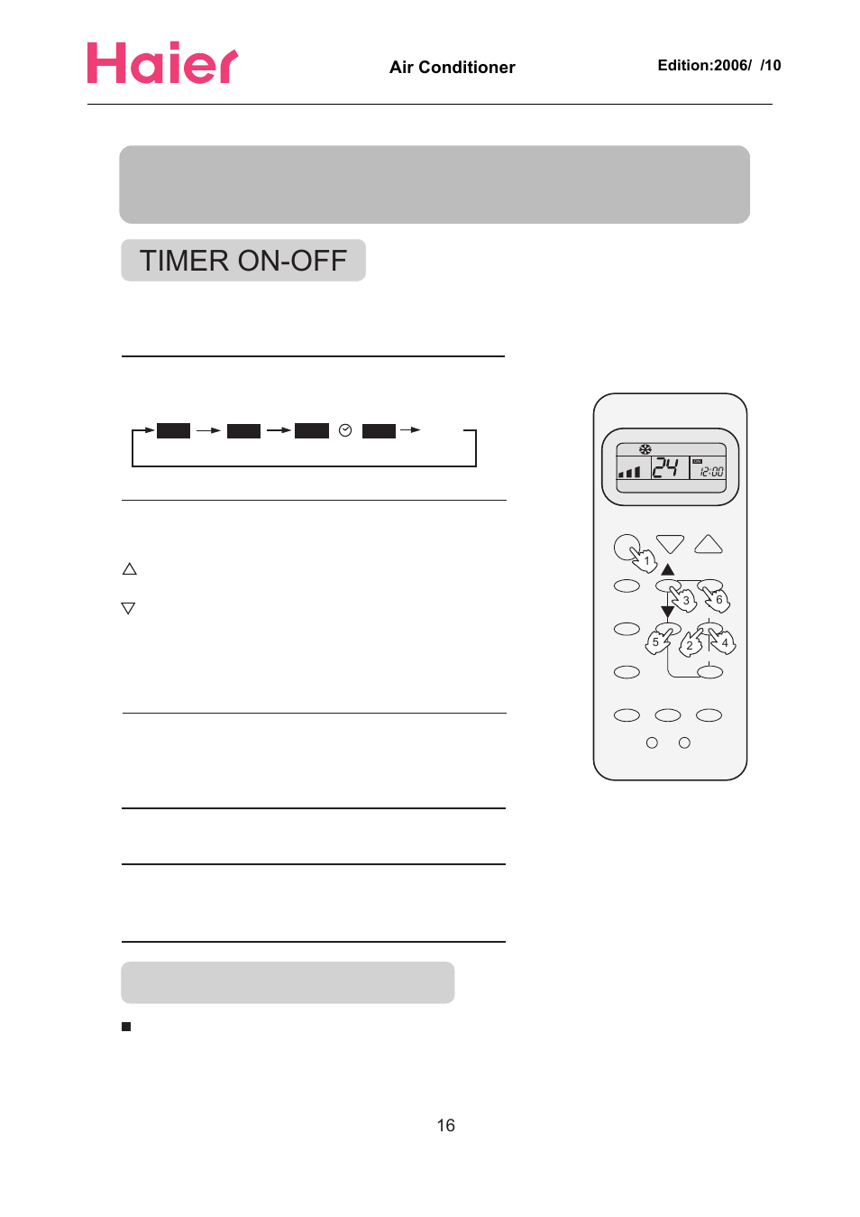 Operation, Timer on-off | haier Compact Air Conditioner User Manual | Page 12 / 16