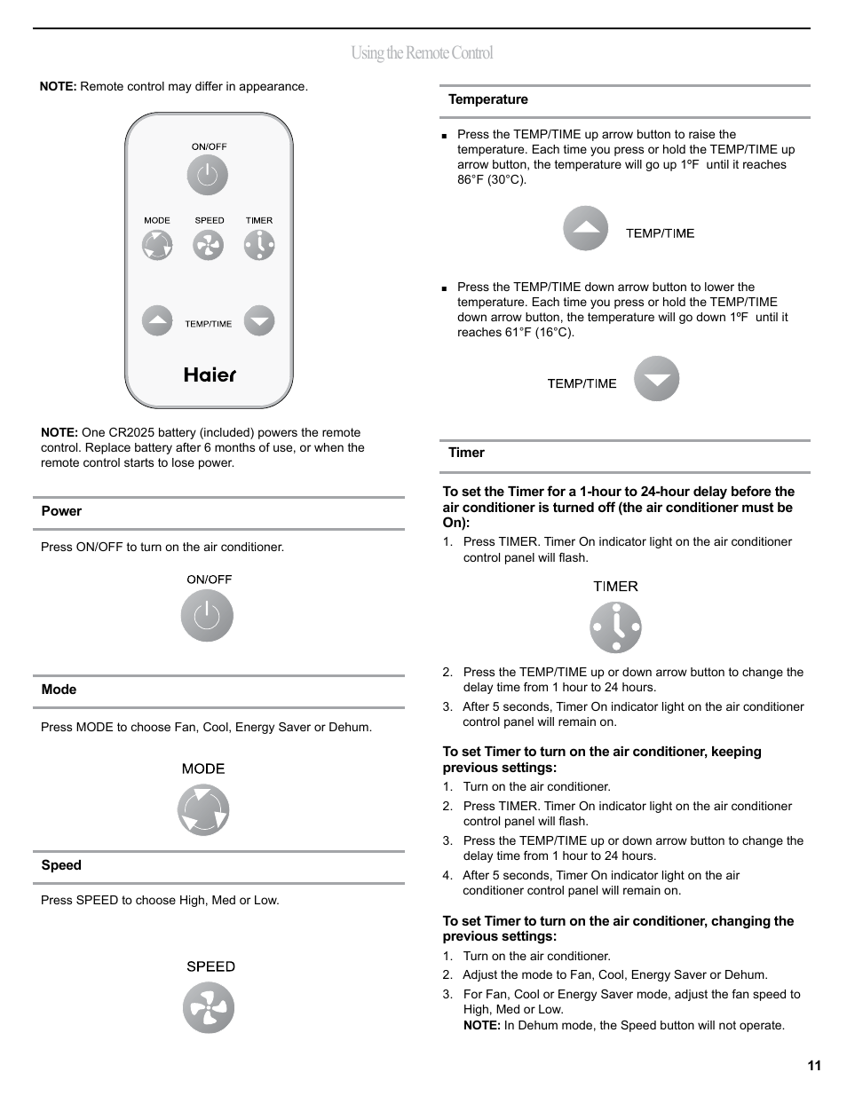 Using the remote control | haier 0010518358 User Manual | Page 11 / 44