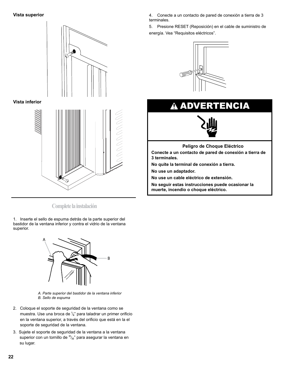 Advertencia, Complete la instalación | haier 0010518358 User Manual | Page 22 / 44