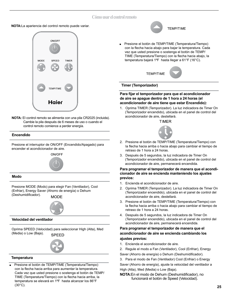 Cómo usar el control remoto | haier 0010518358 User Manual | Page 25 / 44