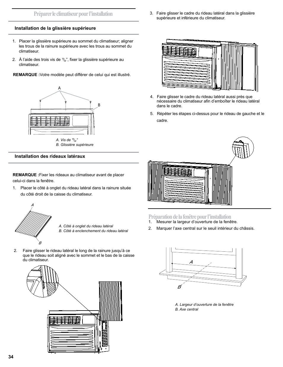 Préparation de la fenêtre pour l’installation, Préparer le climatiseur pour l’installation | haier 0010518358 User Manual | Page 34 / 44