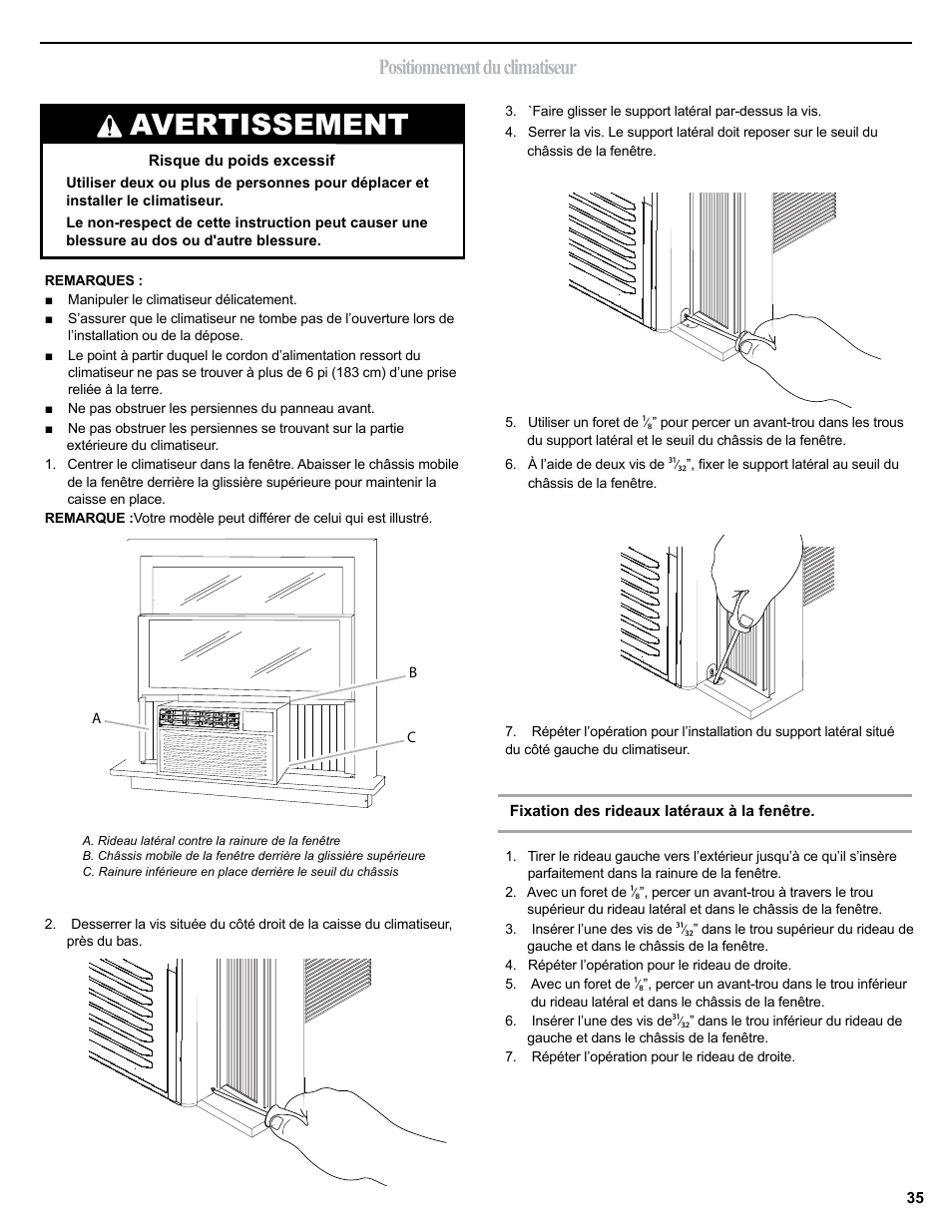 Avertissement, Positionnement du climatiseur | haier 0010518358 User Manual | Page 35 / 44