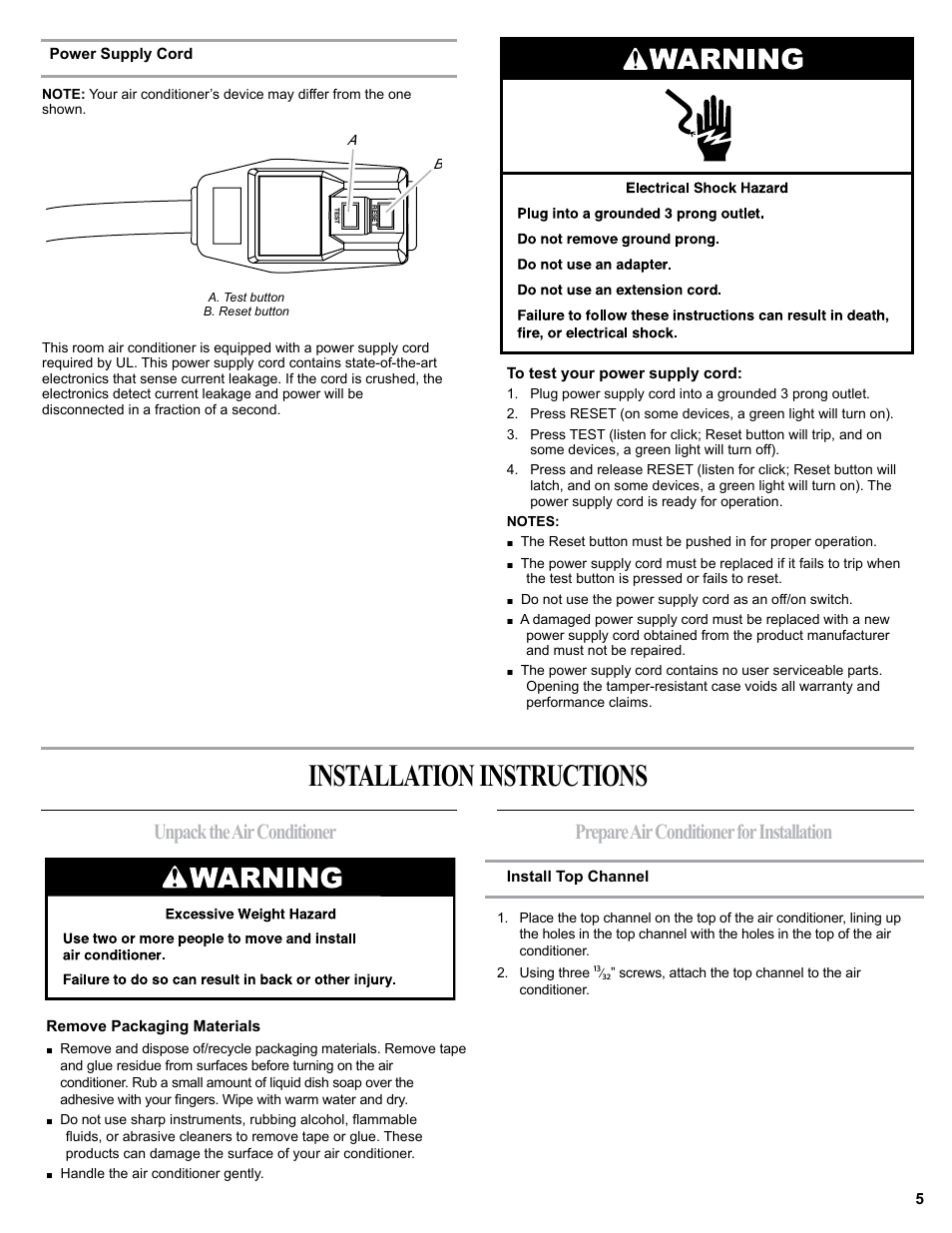 Installation instructions | haier 0010518358 User Manual | Page 5 / 44