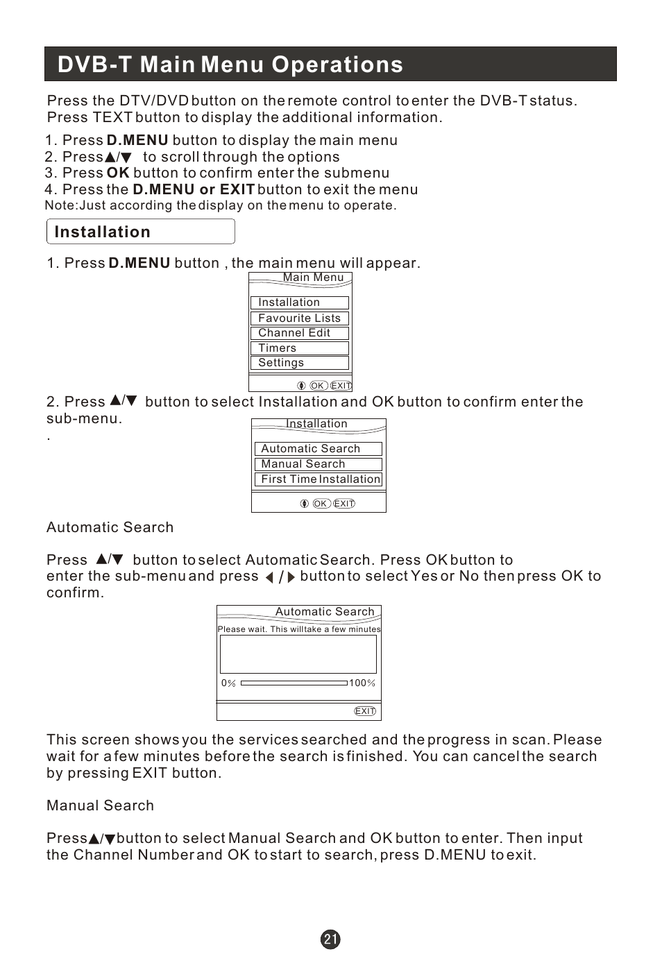 Т³гж 23, Dvb-t main menu operations, Installation | haier L15T11W-A User Manual | Page 23 / 43