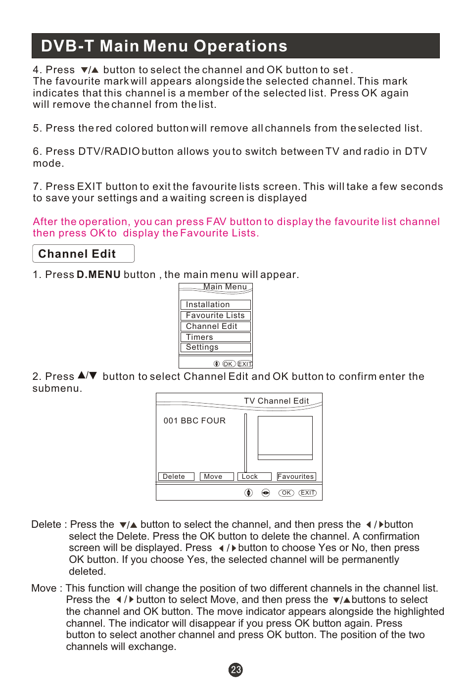 Т³гж 25, Dvb-t main menu operations, Channel edit | haier L15T11W-A User Manual | Page 25 / 43