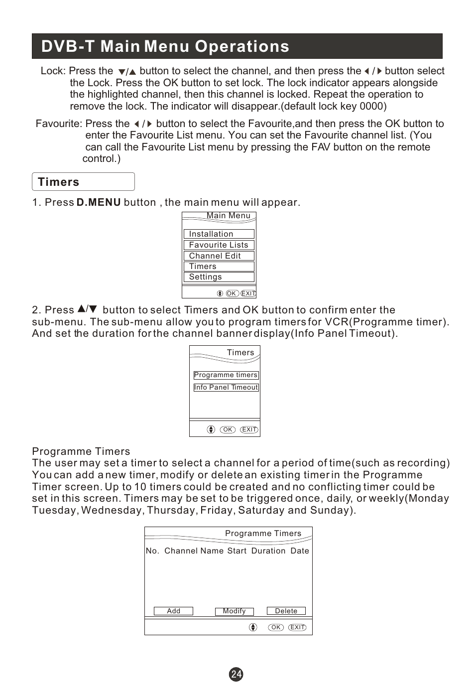 Т³гж 26, Dvb-t main menu operations, Timers | haier L15T11W-A User Manual | Page 26 / 43