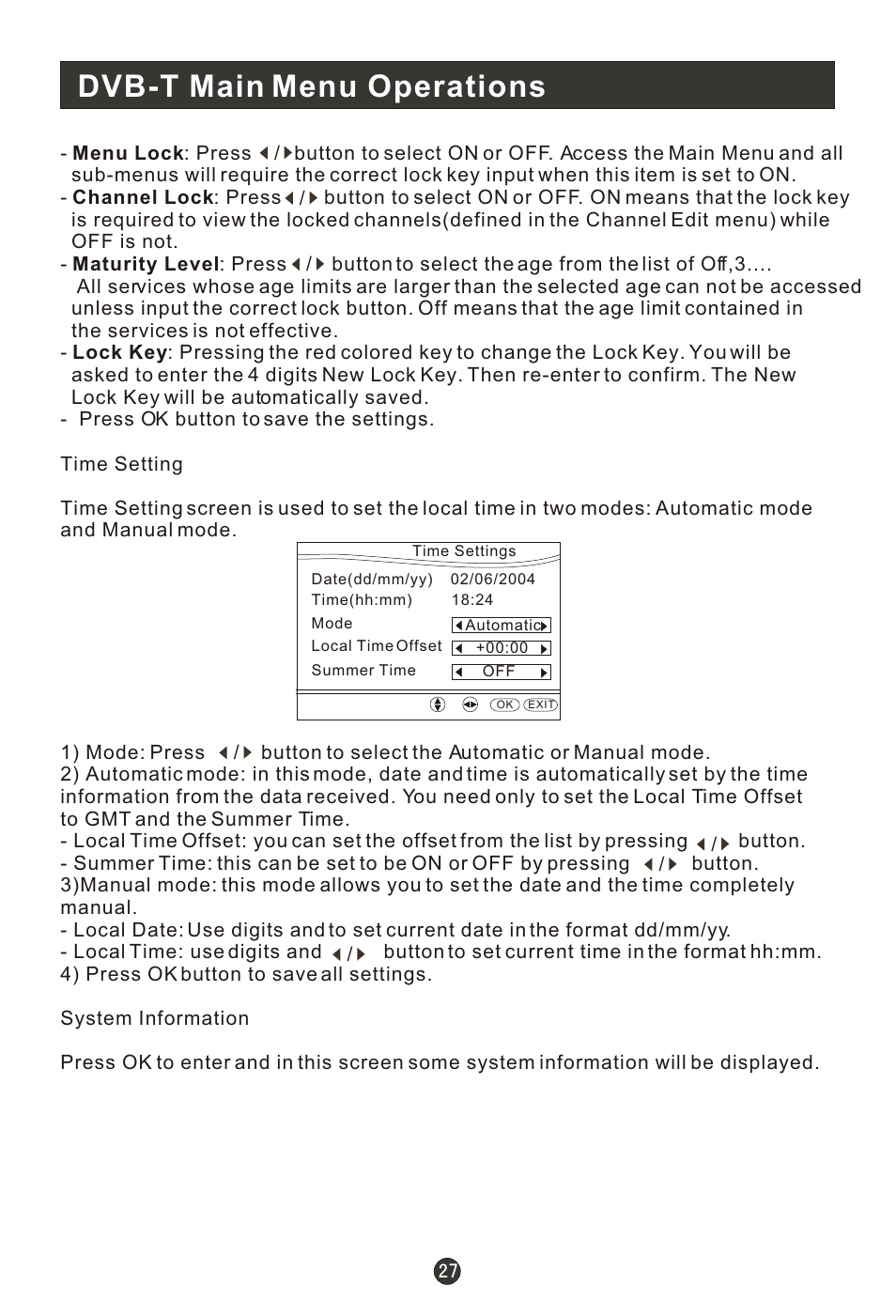 Т³гж 29, Dvb-t main menu operations | haier L15T11W-A User Manual | Page 29 / 43