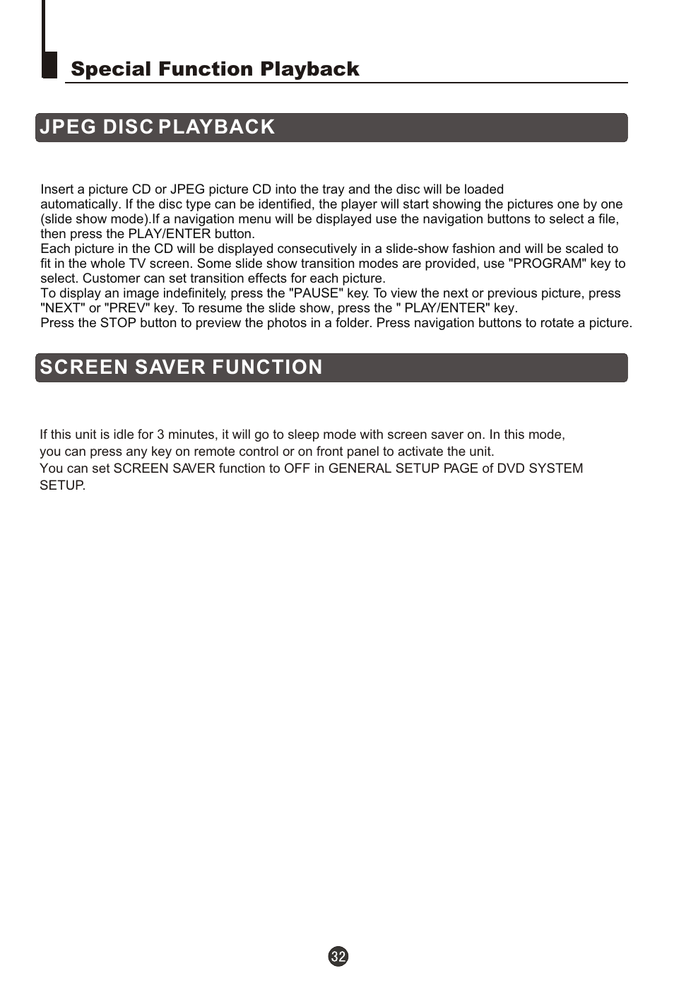 Т³гж 34, Special function playback jpeg disc playback, Screen saver function | haier L15T11W-A User Manual | Page 34 / 43
