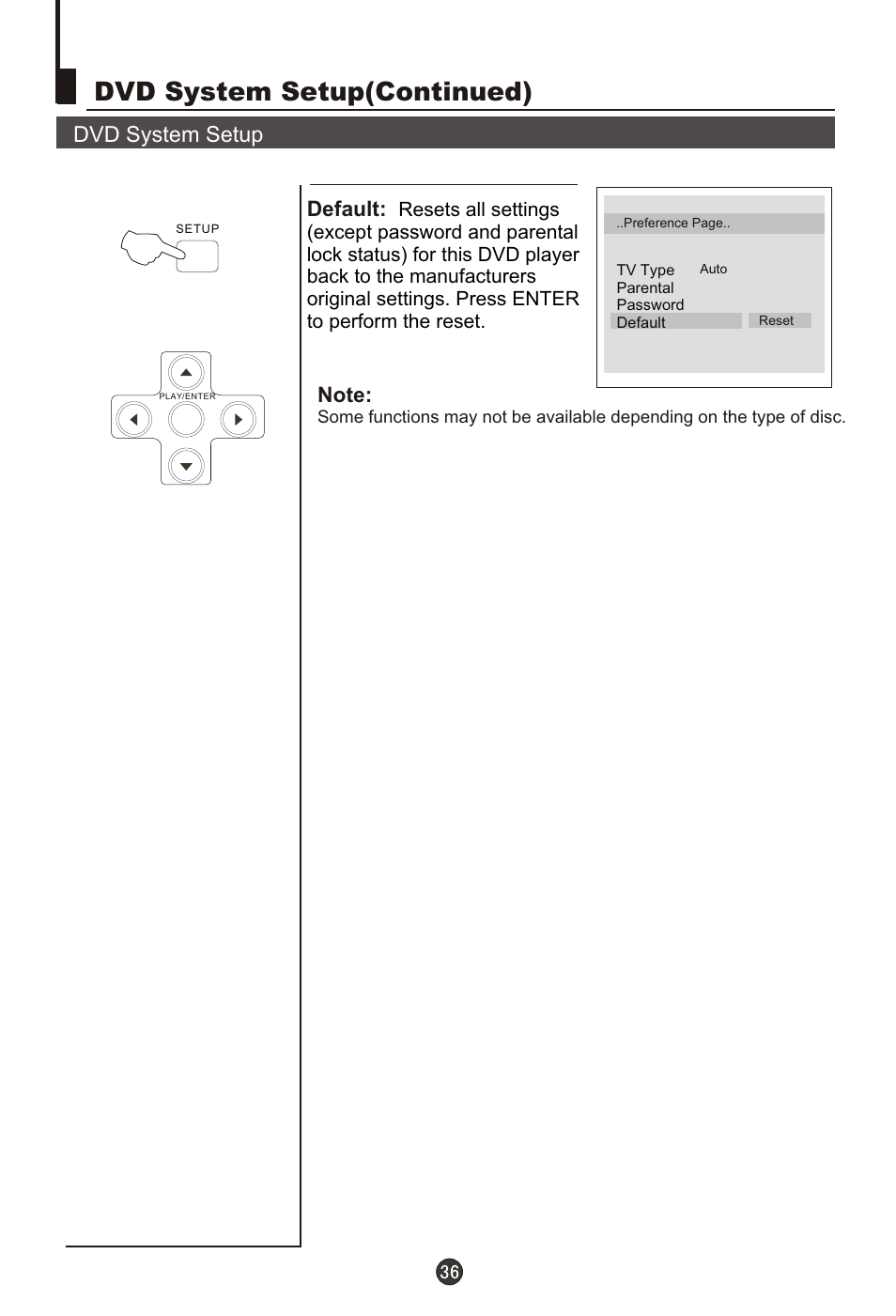 Т³гж 38, Dvd system setup(continued), Dvd system setup | Default | haier L15T11W-A User Manual | Page 38 / 43