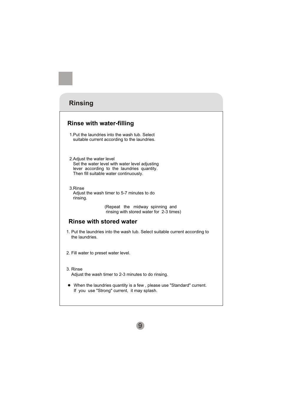 Rinsing, Rinse with stored water rinse with water-filling | haier HWM60-0713S User Manual | Page 11 / 18