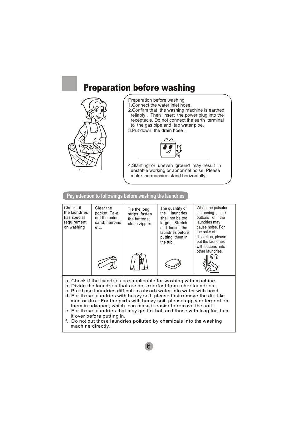 Preparation before washing | haier HWM60-0713S User Manual | Page 8 / 18