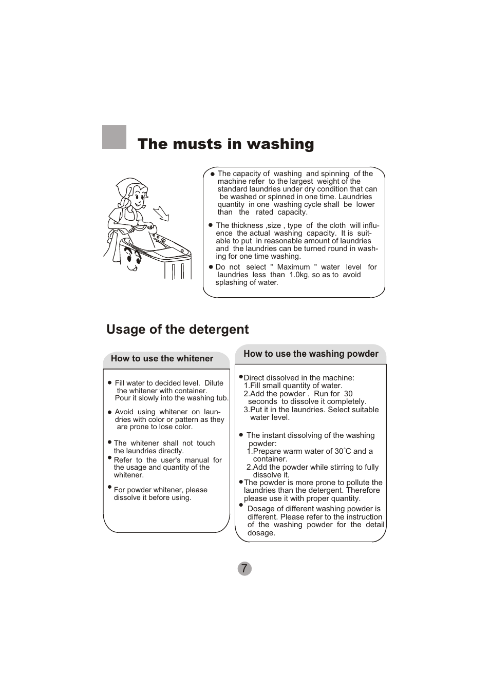 The musts in washing, Usage of the detergent | haier HWM60-0713S User Manual | Page 9 / 18