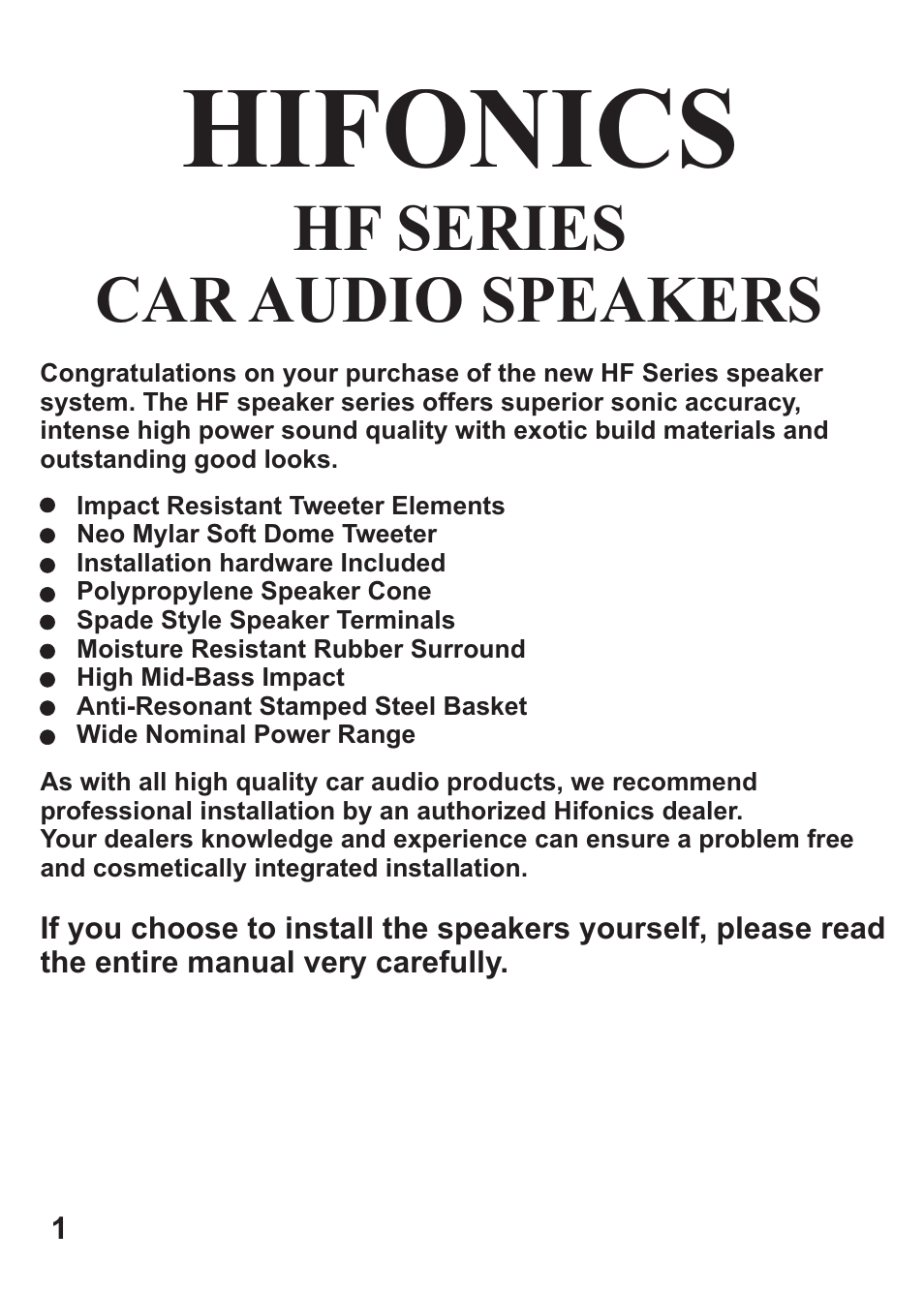 Hifonics, Hf series car audio speakers | Hifionics HFI69CX User Manual | Page 2 / 10