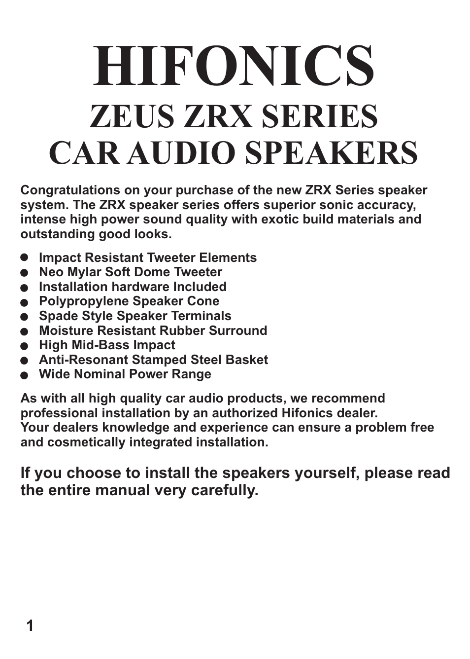 Hifonics, Zeus zrx series car audio speakers | Hifionics ZRX6.5C User Manual | Page 2 / 10