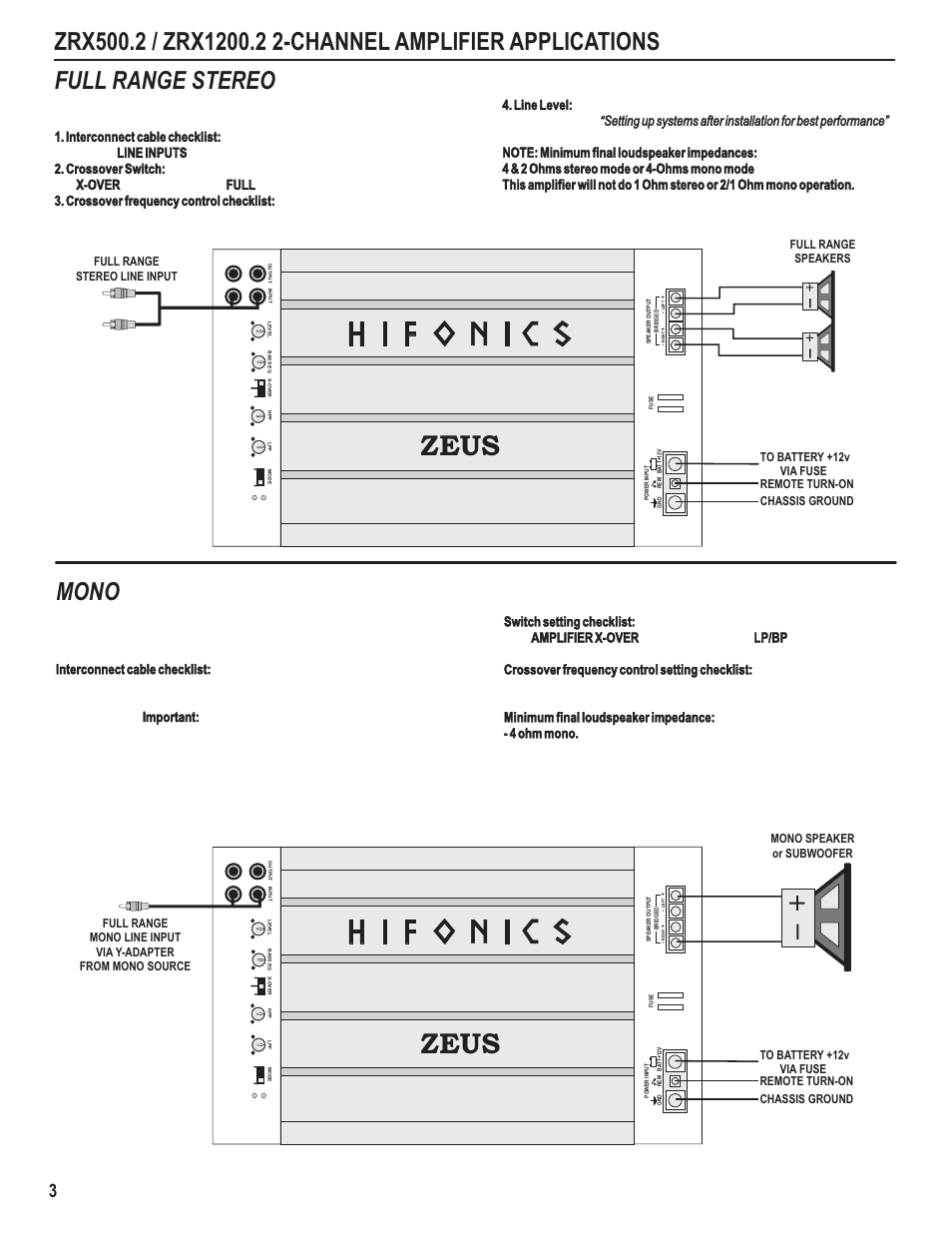 Zeus, Full range stereo mono | Hifionics ZRX1000.4 User Manual | Page 5 / 14