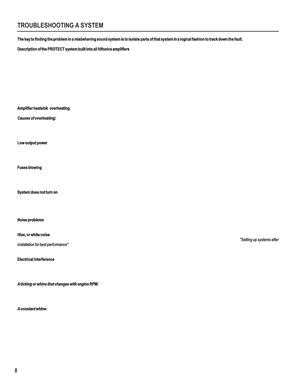Troubleshooting a system | Hifionics HS800.4 User Manual | Page 10 / 13
