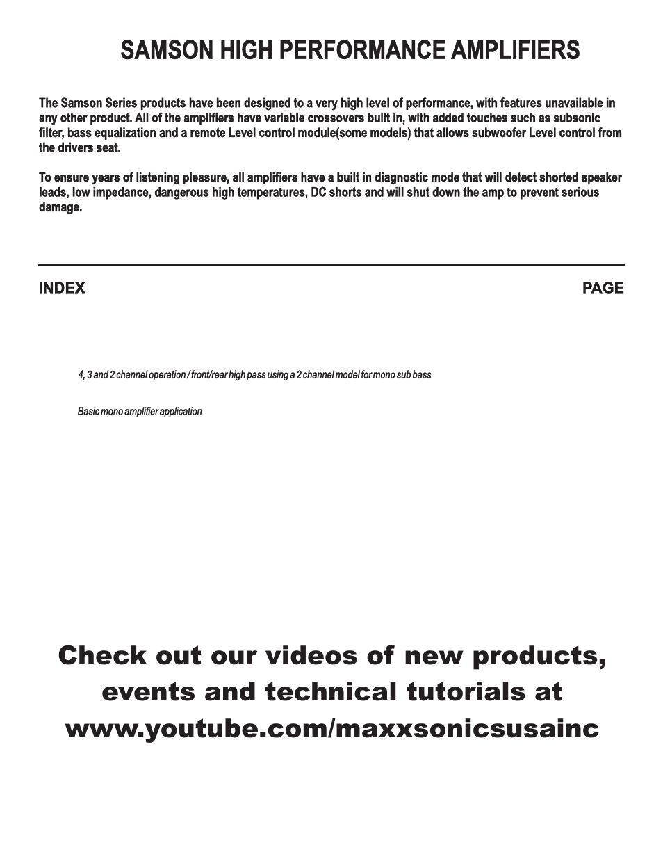Samson amplifier manual 2010 index, Samson high performance amplifiers | Hifionics HS800.4 User Manual | Page 2 / 13