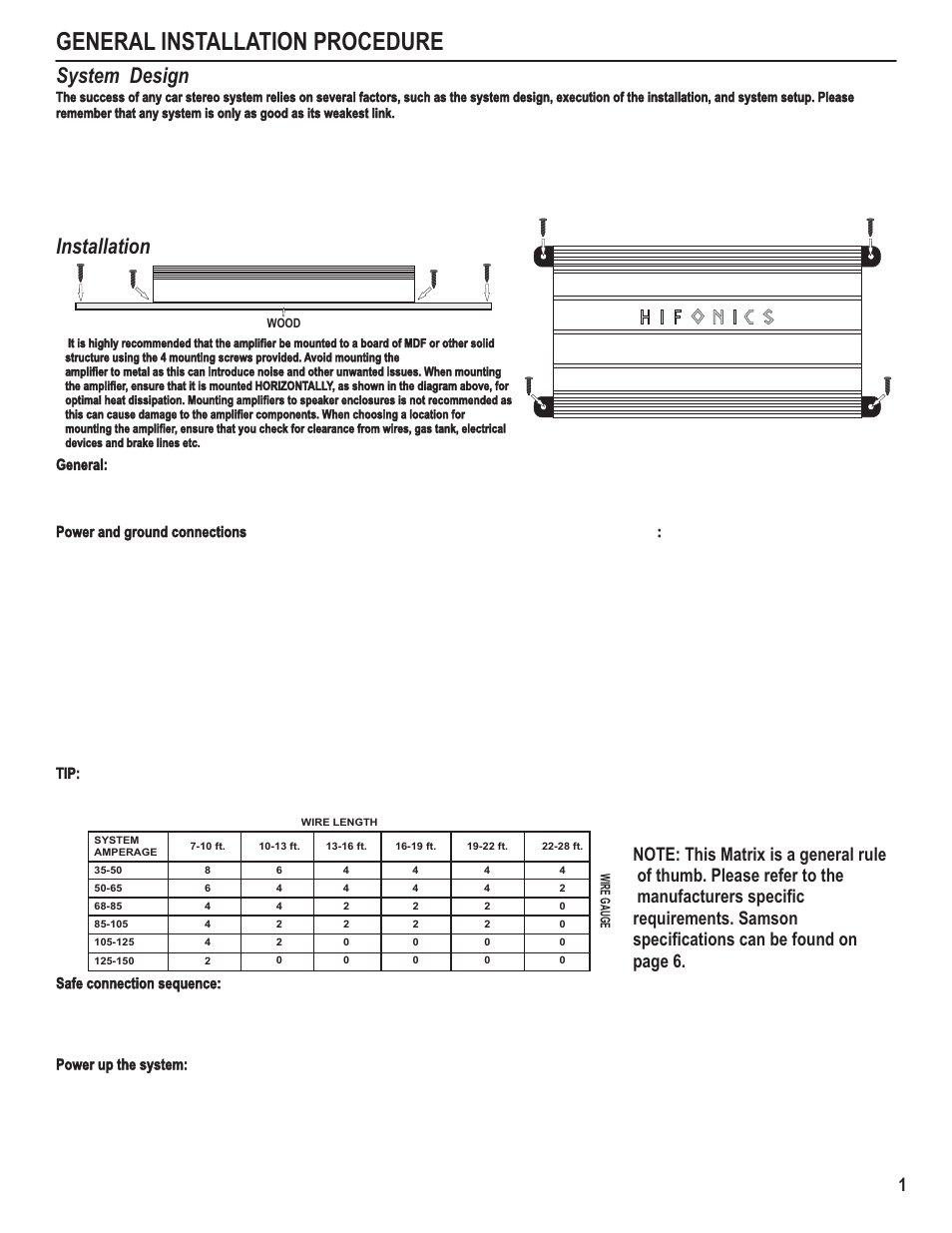 General installation procedure, System design installation | Hifionics HS800.4 User Manual | Page 3 / 13