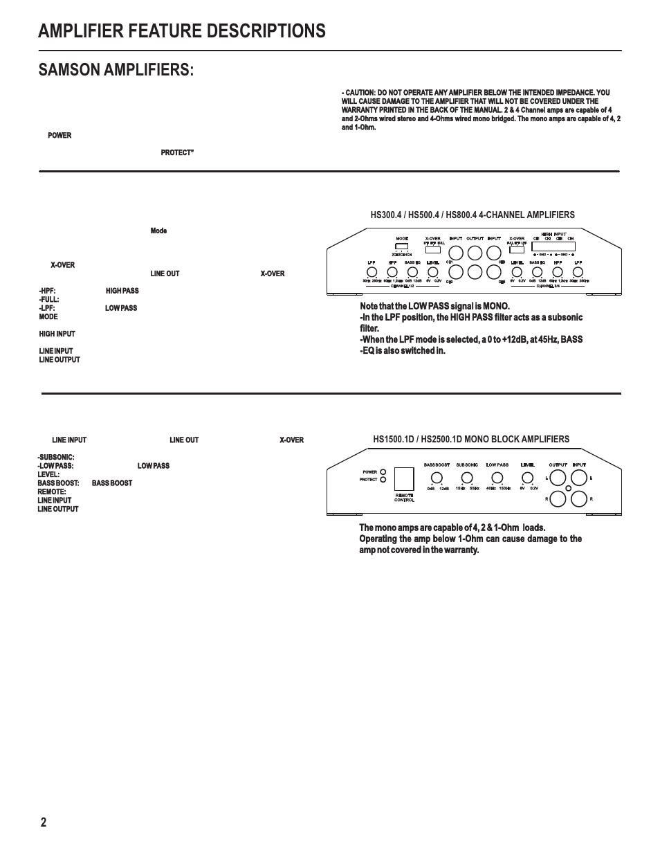 Amplifier feature descriptions, Samson amplifiers | Hifionics HS800.4 User Manual | Page 4 / 13