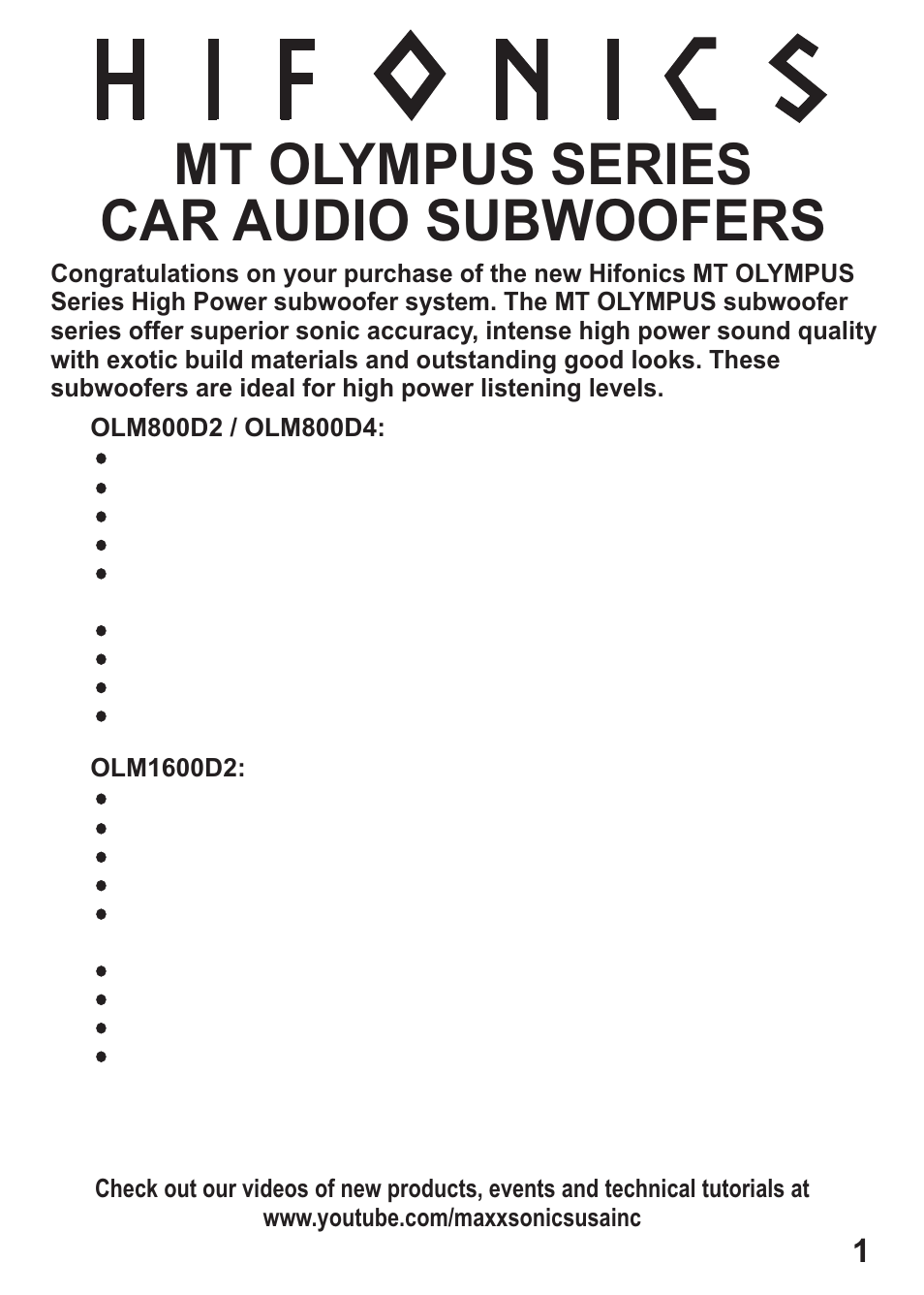 Mt olympus series car audio subwoofers | Hifionics OLM1600D2 User Manual | Page 2 / 10