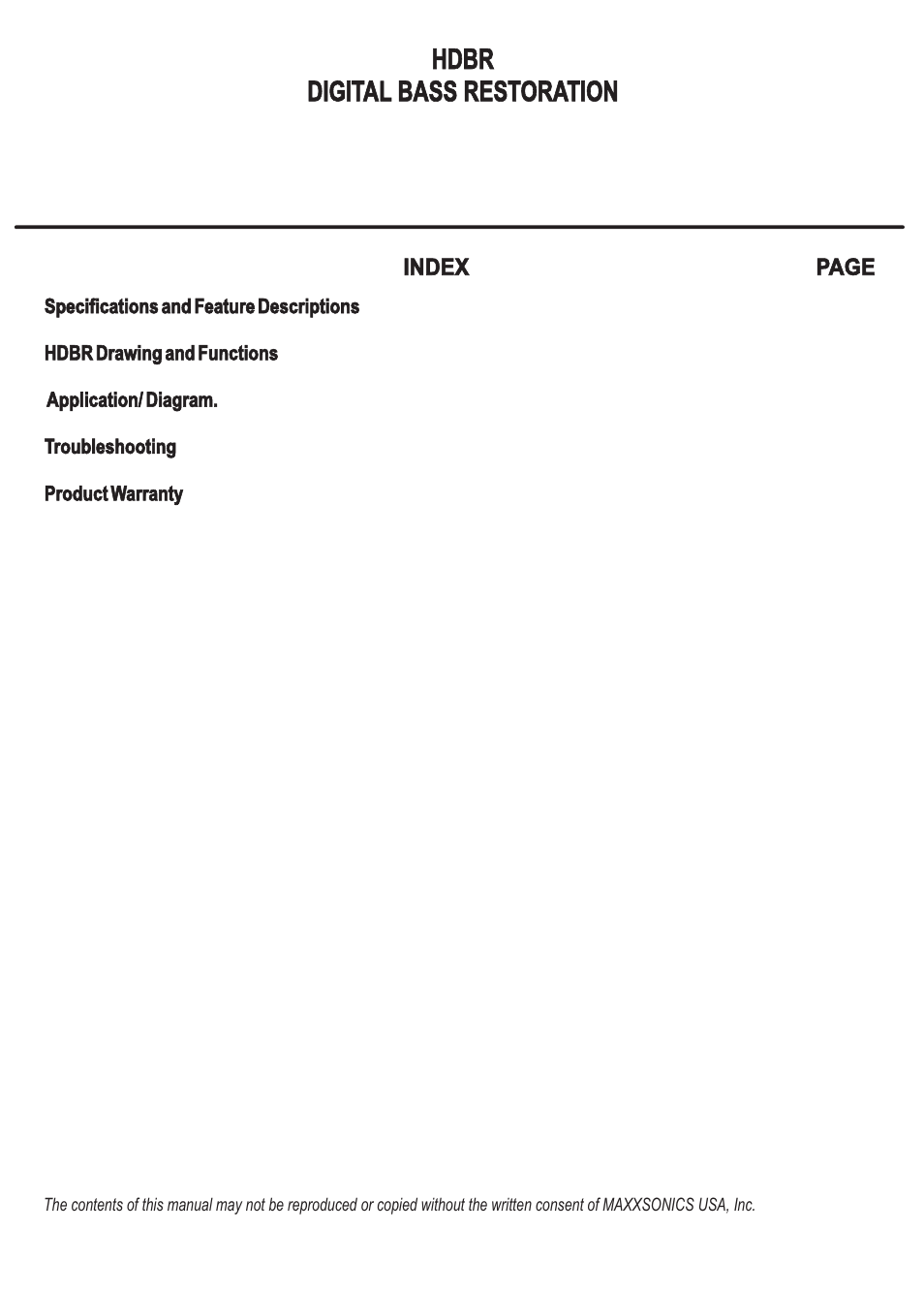 Hdbr index | Hifionics Digital Bass Restoration User Manual | Page 2 / 9