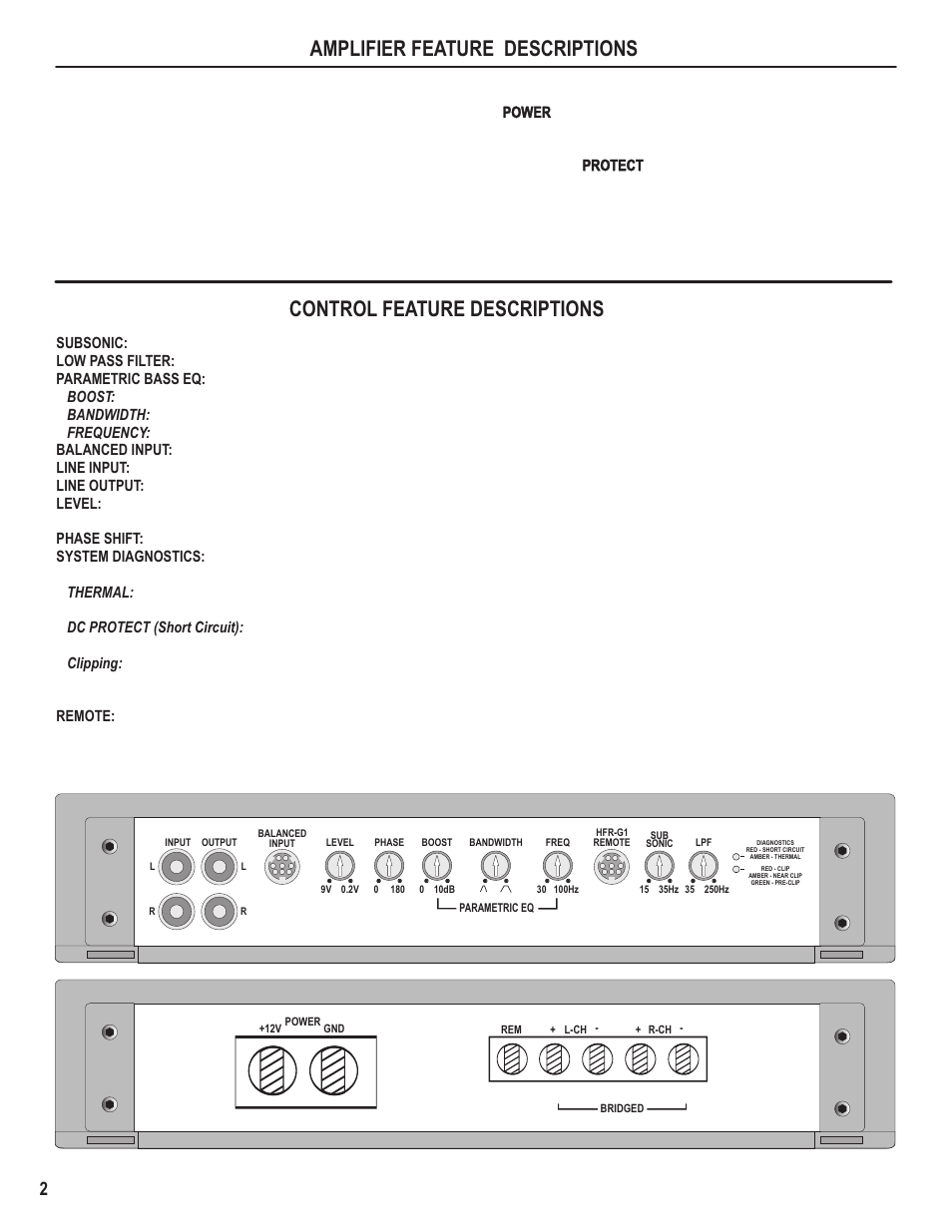 Amplifier feature descriptions, Control feature descriptions | Hifionics Colossus User Manual | Page 4 / 12