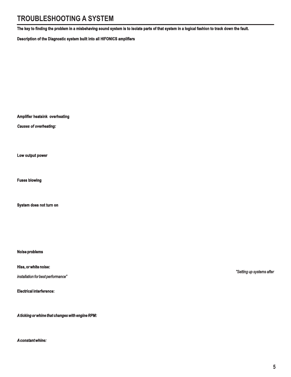 Troubleshooting a system | Hifionics Colossus User Manual | Page 7 / 12