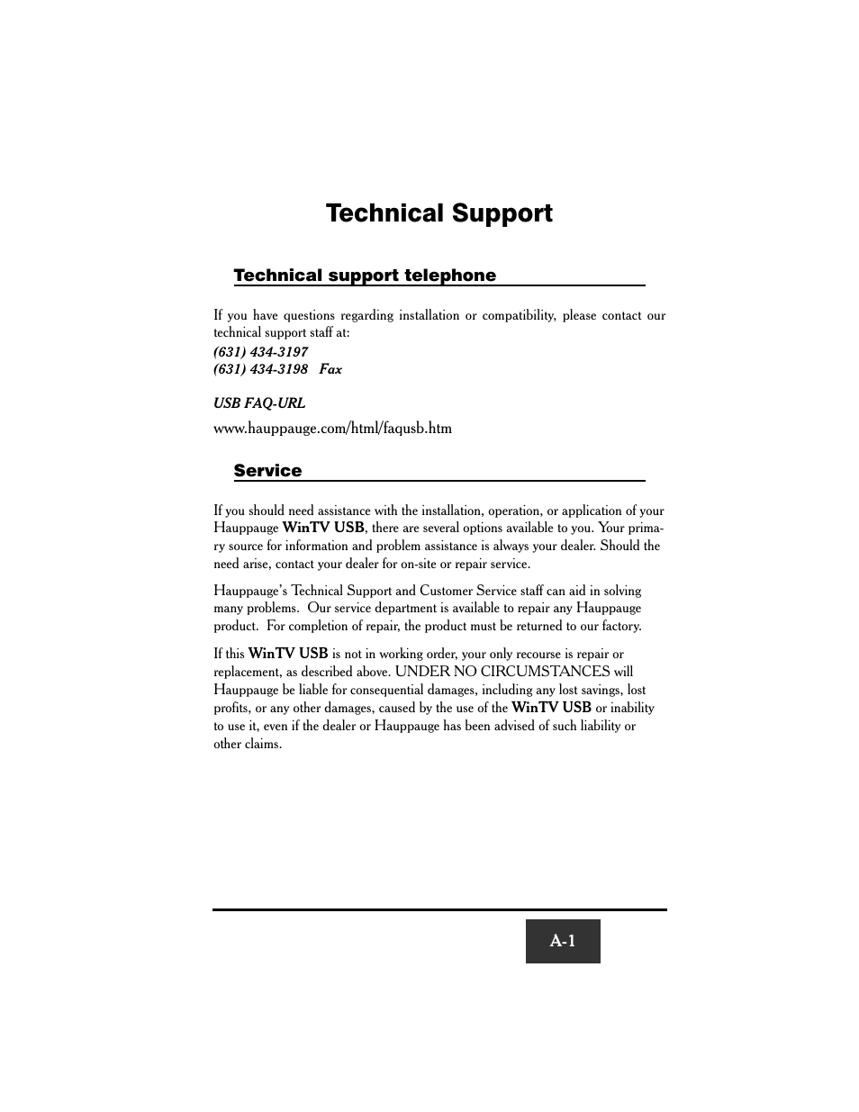 Technical support | Hauppauge WinTV USB User Manual | Page 56 / 59