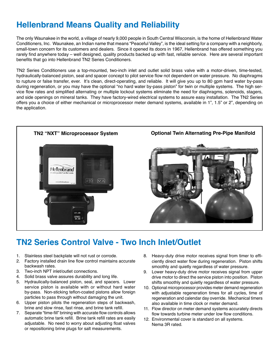 Hellenbrand means quality and reliability, Tn2 series control valve - two inch inlet/outlet | Hellenbrand TN2 Series User Manual | Page 2 / 4