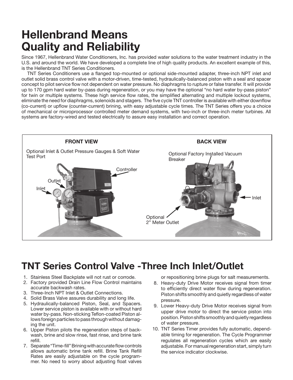 Hellenbrand means quality and reliability, Tnt series control valve -three inch inlet/outlet | Hellenbrand TNT Series User Manual | Page 2 / 8