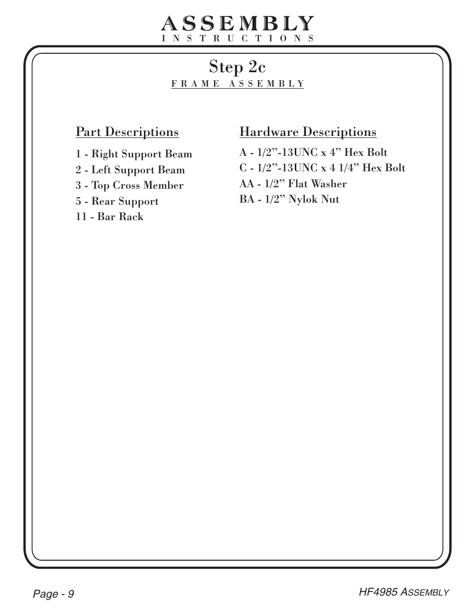 Step 2c | Hoist Fitness HF4985 User Manual | Page 10 / 32