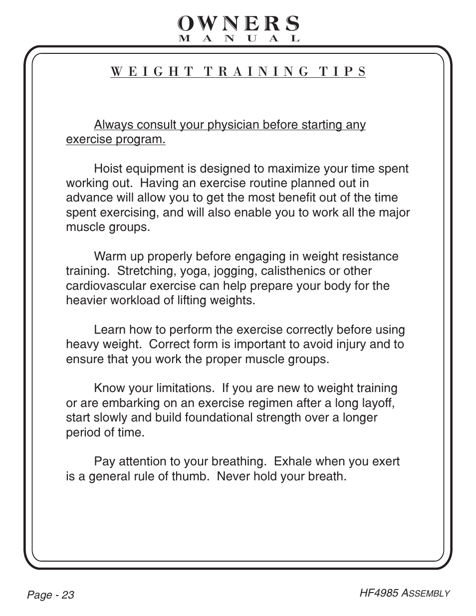 Hoist Fitness HF4985 User Manual | Page 24 / 32