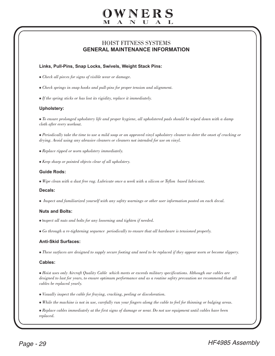 Hoist fitness systems | Hoist Fitness HF4985 User Manual | Page 30 / 32
