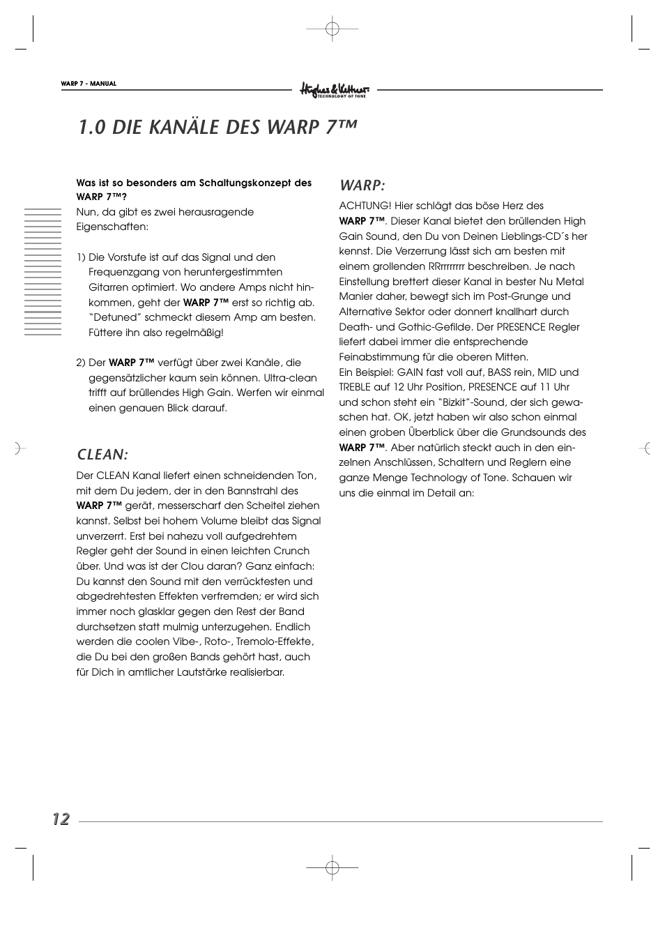 0 die kanäle des warp 7, Clean, Warp | Hughes WARP7 User Manual | Page 12 / 36