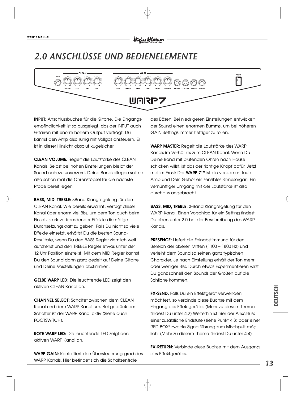 0 anschlüsse und bedienelemente, Deutsch | Hughes WARP7 User Manual | Page 13 / 36